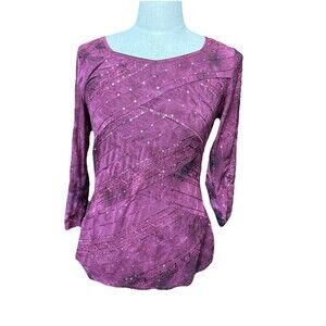 2000s Dressbarn Sequin Whimsy Gypsy Top Purple Hippie Watercolor Medium